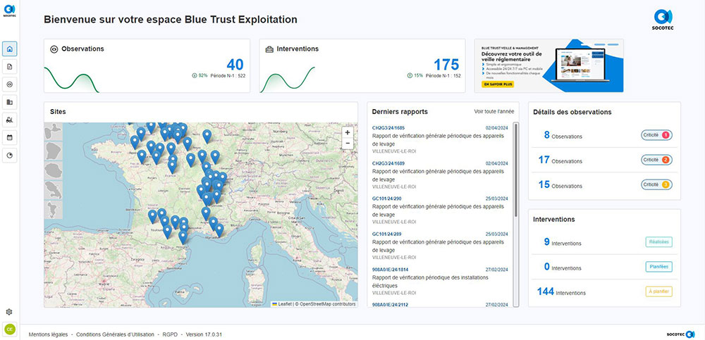 Vue de l'application Blue Trust Exploitation